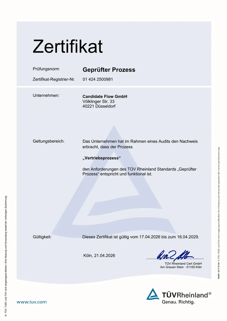 TÜV Rheinland Zertifikat Geprüfter Prozess – Vertriebsprozess