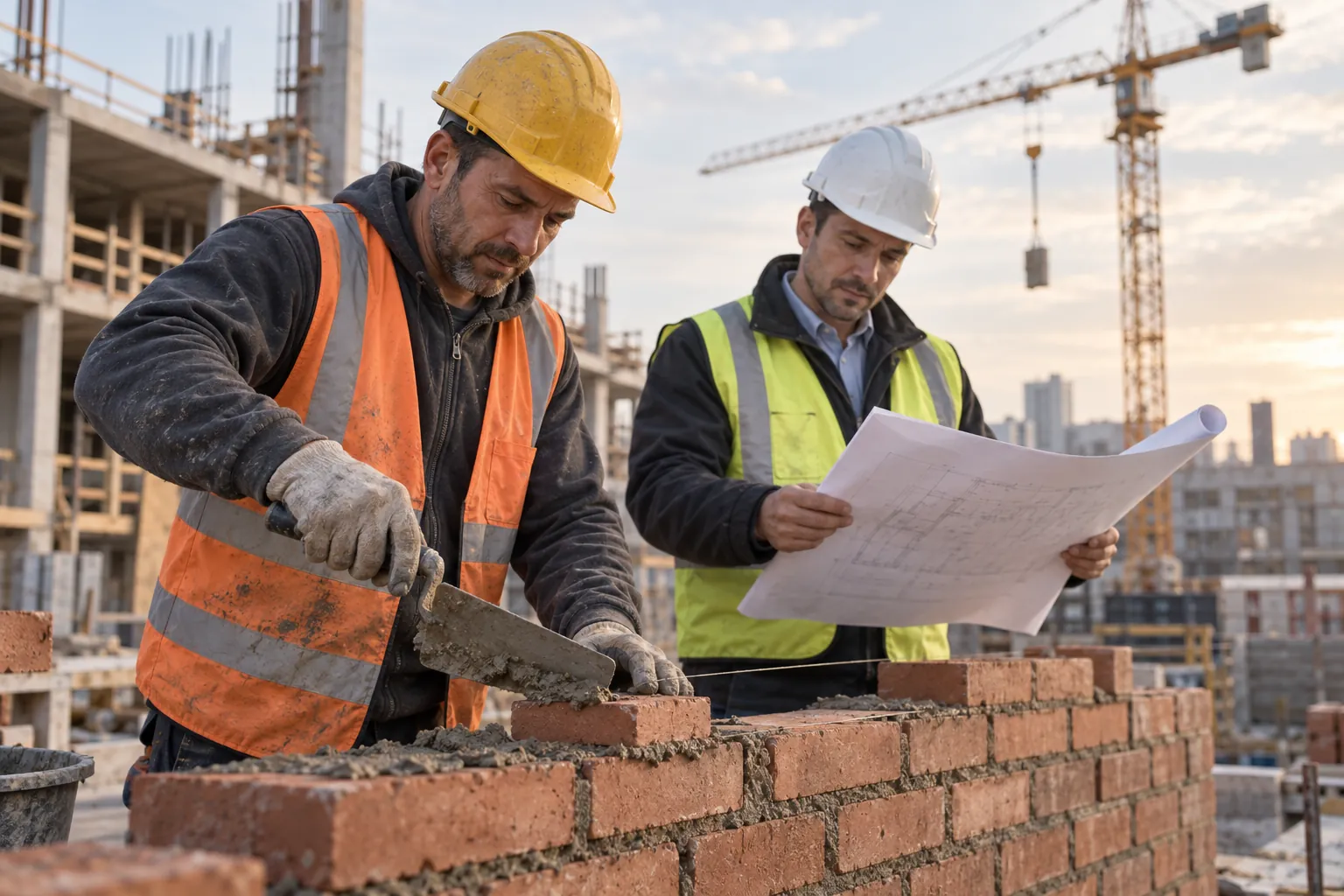 Maurer und Polier auf einer Baustelle